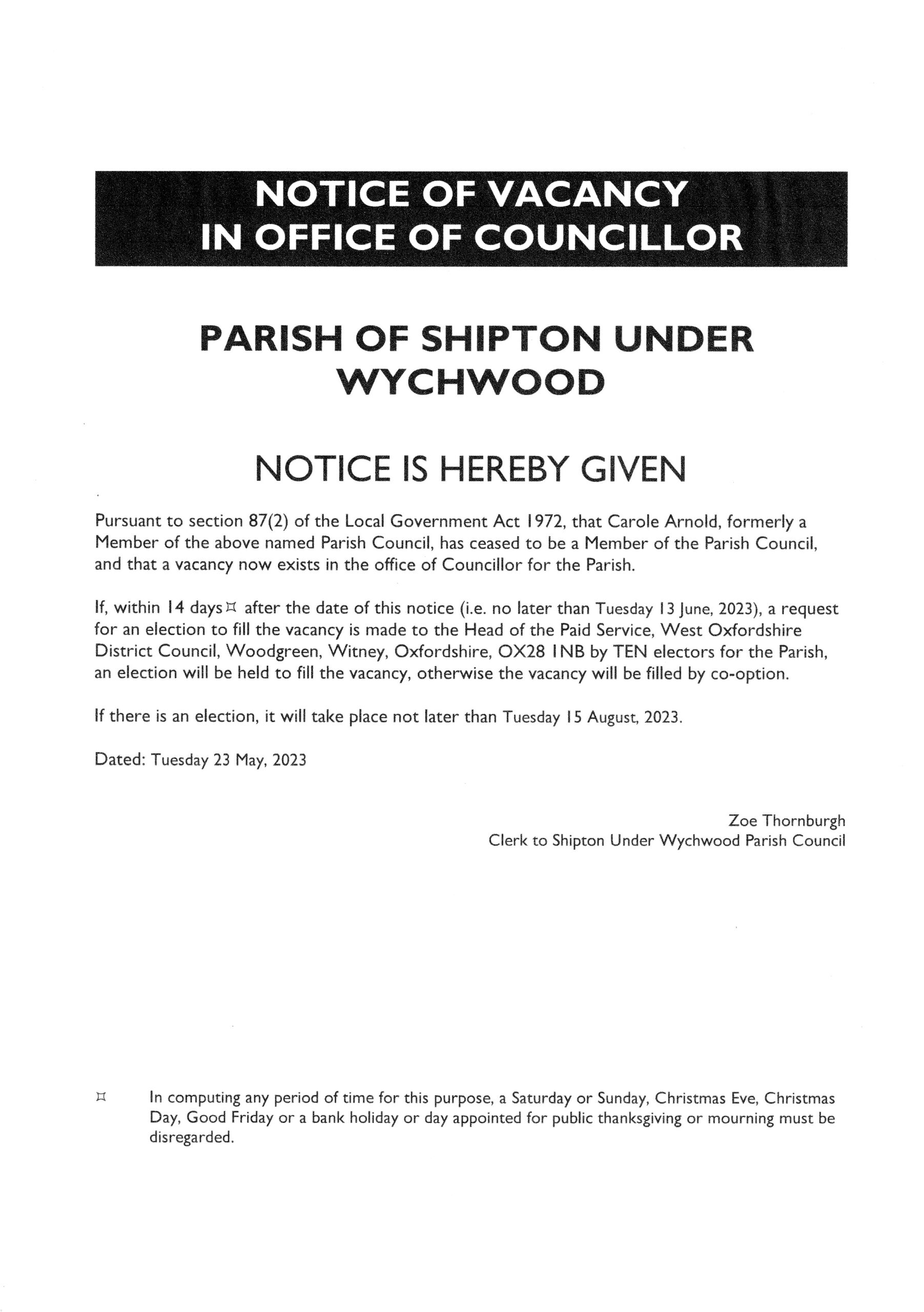 Councillor vacancy